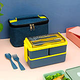 Ланч набір 2в1 з ланч-боксом і ланч бегом Bento Set синьо-жовтий (LB-100141), фото 3