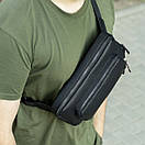 Стильна чоловіча сумка нагрудна бананка SHADOW з еко шкіри чорна містка поясна сумка, фото 3