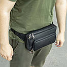 Стильна чоловіча сумка нагрудна бананка SHADOW з еко шкіри чорна містка поясна сумка, фото 4