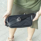 Стильна чоловіча сумка нагрудна бананка SHADOW з еко шкіри чорна містка поясна сумка, фото 6