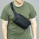 Стильна чоловіча сумка нагрудна бананка SHADOW з еко шкіри чорна містка поясна сумка, фото 10