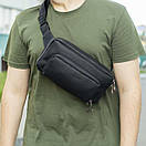 Стильна чоловіча сумка нагрудна бананка SHADOW з еко шкіри чорна містка поясна сумка, фото 2