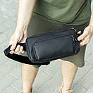 Стильна чоловіча сумка нагрудна бананка SHADOW з еко шкіри чорна містка поясна сумка, фото 5