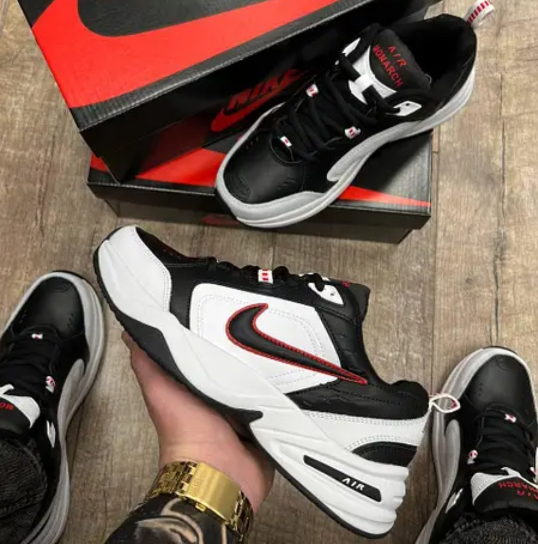 Чоловічі кросівки Nike Air Monarch білі з червоним і чорним
