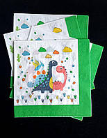 Салфетки бумажные детские Динозавры 10 шт 33х33 см праздничные двухслойные с рисунком