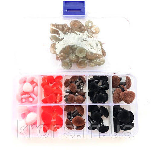 Носики для іграшок 11-17 мм 4 кольори трикутні з фіксатором 70 шт., флокові, фото 1