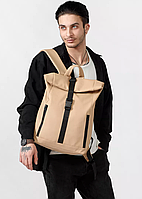 Місткий рюкзак Roll top бежевий чоловічий для подорожей з екошкіри з відділенням під ноутбук