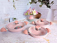 Набор посуды (омлетницы) 3 шт, антипригарн. покр. ручки бакелит. OMS Collection (Турция), арт. 3004 розовый