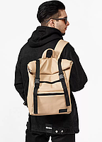 Міцний бежевий стильний рюкзак чоловічий рюкзаки з відділенням під ноутбук з екошкіри