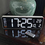 Настінний електронний годинник з великими цифрами, термометр, календар, секундомір, таймер, білі., фото 8
