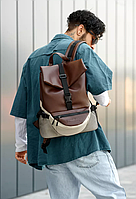 Якісний стильний коричневий прогулянковий рюкзак для подорожей з екошкіри