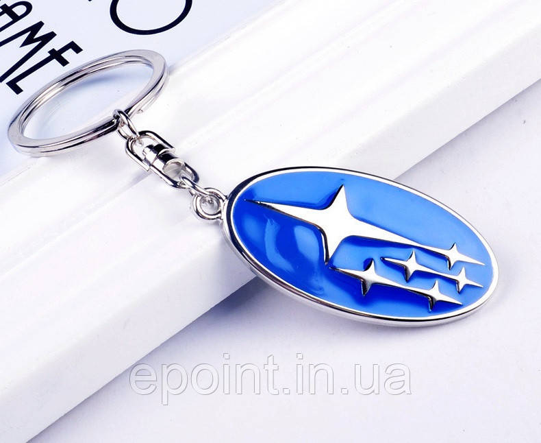 Брелок овальної форми з логотипом Subaru, хром/синій, фото 1