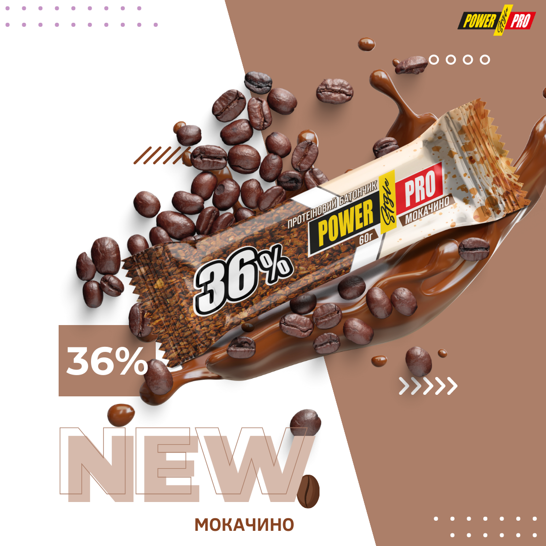 Протеїнові батончики Power Pro 36% мокачино 20х60 грам