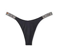 Трусы стринги со стразами Victoria secret Logo Shine Strap Thong Panty M, ЧЕРНЫЙ