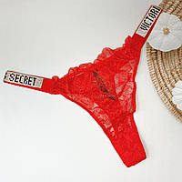 Кружевные Трусы стринги со стразами Victoria secret Logo Shine Strap Thong Panty КРАСНЫЙ, M