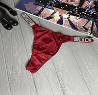 Трусы стринги со стразами Victoria secret Logo Shine Strap Thong Panty L, ТЕМНО-КРАСНЫЙ