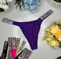 Трусы стринги со стразами Victoria secret Logo Shine Strap Thong Panty L, ТЕМНО-ФИОЛЕТОВЫЙ