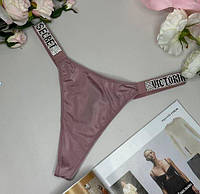 Трусы стринги со стразами Victoria secret Logo Shine Strap Thong Panty M, ТЕМНО-РОЗОВЫЙ