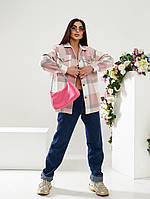 Женская рубашка в клетку голубого цвета весна/осень розмір 42-46, 48-52 L-XXL, Розовый