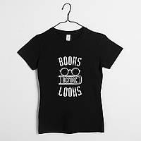 Футболка "Books before looks" женская, Чорний, XL, Black "Lv"