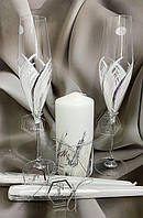 Набор свадебные бокалы и свечи "Пламя", Белый
