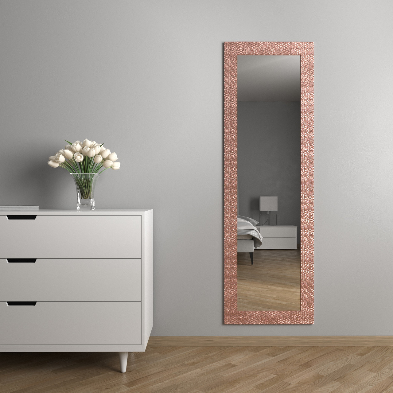 Настінне дзеркало в рамі 176х56 Рожеве золото Black Mirror вологостійке для ванної кімнати