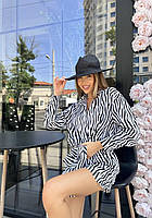 Женский базовый повседневный костюм с удлиненной рубашкой и свободными шортами принт зебра