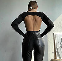 Жіноче чорне боді з відкритою спиною (42-46 розмір)