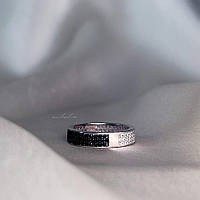 Кольцо серебряное двустороннее с чёрным и белым цирконием бриллиантовой огранки