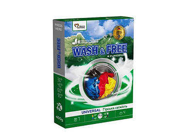 Пральний порошок 400г руч/авт Універсальний Гірська свіжість ТМ WASH FREE FG