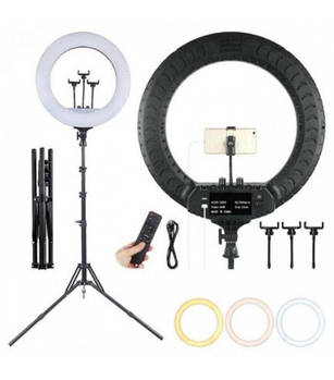 Кільцева LED лампа 55 см 3 кріпленнями та пультом із сумкою RL-21 для телефону кільце для блогерів