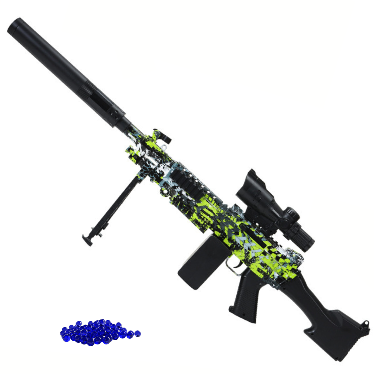 Дитячий Ручний Кулемет на Орбізах M249 Електричний Гелевий Бластер на Акумуляторі 80 см 2 Режими + Оптика + Глушник + Сошки +, фото 1