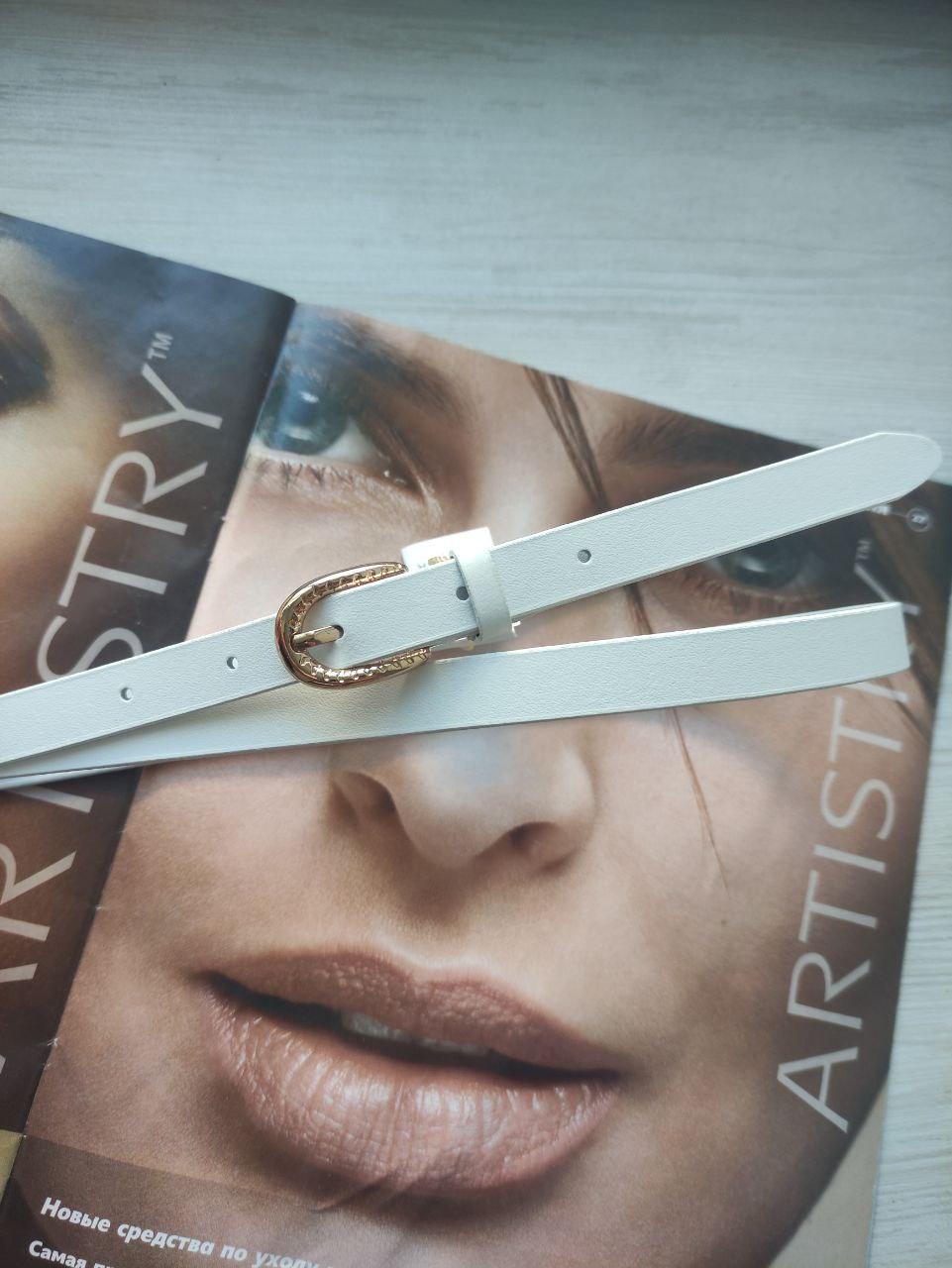 Вузький шкіряний ремінь білий, фото 1