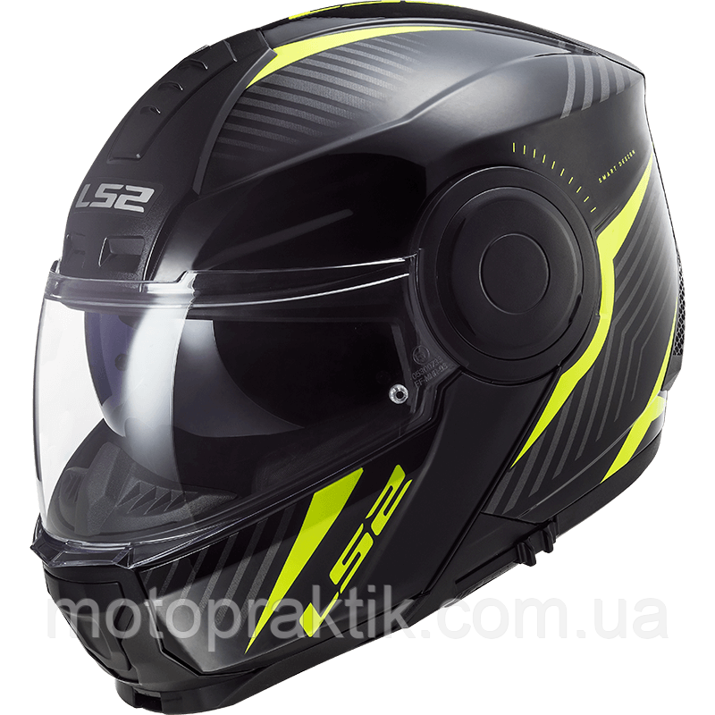 LS2 FF902 Scope Skid Black Hi-Vis Yellow, XS Мотошолом модуляр з окулярами