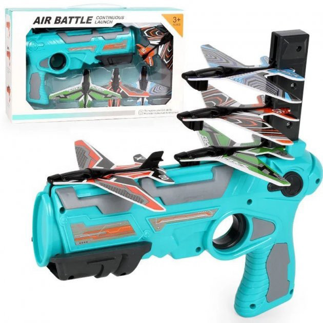 Дитячий іграшковий пістолет з літачками Air Battle катапульта з літаючими літаками (AB-1). QN-927 Колір: синій