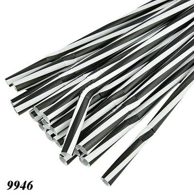 Соломка з вигином Фреш d8 235 мм 100шт чорно-біла