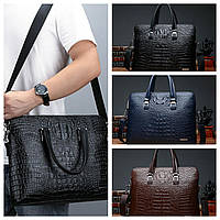 Чоловічий оригінальний діловий портфель під крокодил для документів формату А4