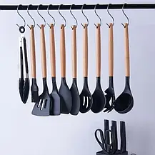 Набір кухонного приладдя з 19 предметів із підставкою Everwealth Kitchenware Set Чорний, фото 6