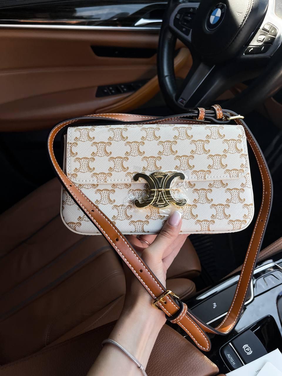 Жіноча сумка Селін бежева натуральна шкіра Celine Beige, фото 1