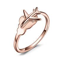 Серебряное кольцо "Самолет" в розовой позолоте
