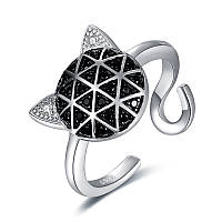 Серебряное кольцо "Котик" со вставками черного шпинеля