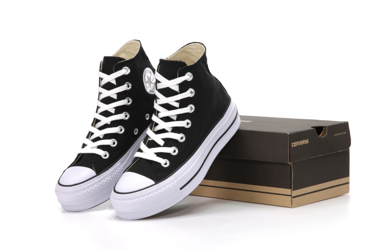 Високі чорні кеди з білим Converse CHUK TAYLOR. Кросівки жіночі чорно-білі Конверс Чак Тейлор