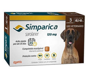 Симпарика (Simparica) від бліх і кліщів для собак, 3 таб. Собаки, Від 2 місяців, 40-60 кг