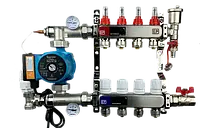 Коллектор для теплого пола Нержавейка Чехия 4 выхода в сборе с Насосом