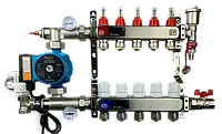 Коллектор для теплого пола Нержавейка Чехия 5 выхода в сборе с Насосом