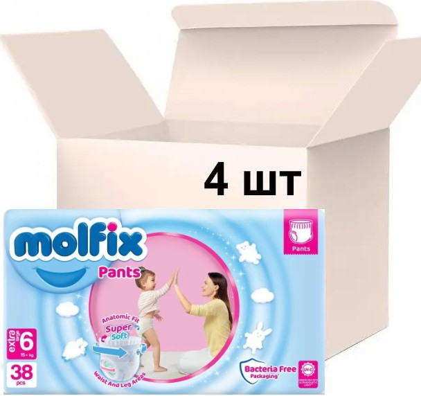 Упаковка підгузків-трусиками для дітей Molfix Jumbo 6 extra large 15-22 кг 4 пачки х 38 шт