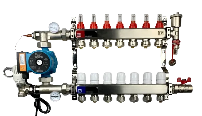 Колектор для теплої підлоги Нержавіюча сталь Чехія 7 виходу у зборі з Насосом, фото 1