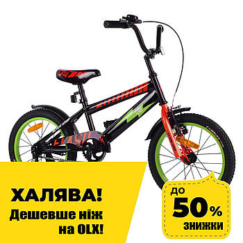 Велосипед двоколісний дитячий 16 дюймів (дзвінок, катафоти) Tilly FLASH T-21649 Зелено-Червоний