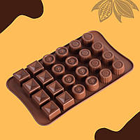 Силіконова форма для цукерок, шоколаду, карамелі Асорті 24 комірки (коричневий)