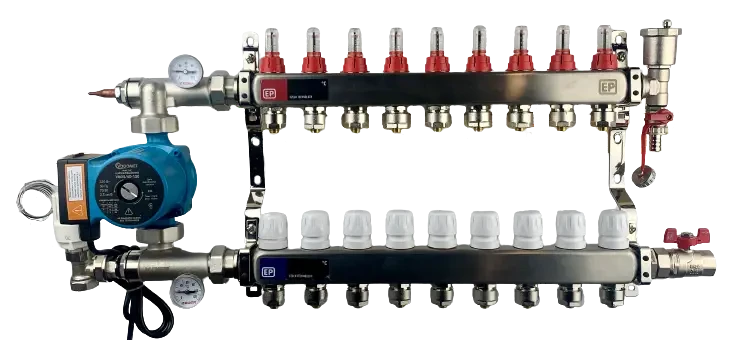 Колектор для теплої підлоги Нержавіюча сталь Чехія 9 виходу у зборі з Насосом